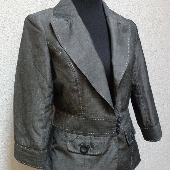 GRAY LINEN BLEND BLAZER SZ 4 - Picture 3 of 6